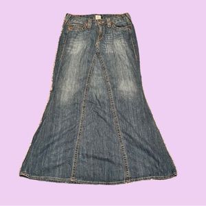 RARE True Religion Flare Maxi Denim Skirt